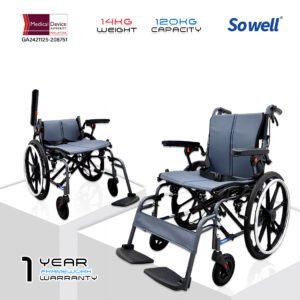 𝙎𝙤𝙬𝙚𝙡𝙡 Wheelchair Foldable Backrest Flip-up Footrest Armrest Brake Handle Anti Fall Caster Wheelchair(SC-S300)