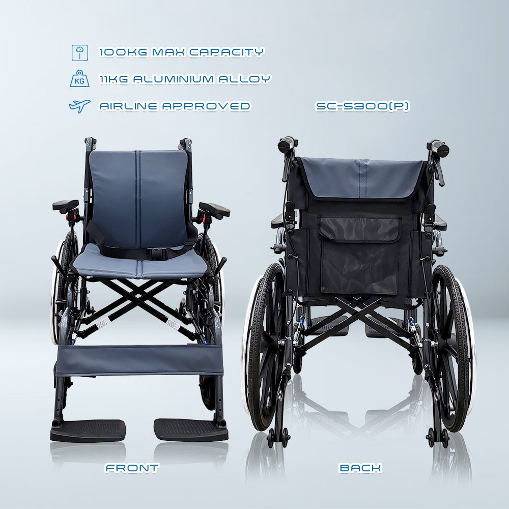 𝙎𝙤𝙬𝙚𝙡𝙡 Wheelchair Foldable Backrest Flip-up Footrest Armrest Brake Handle Anti Fall Caster Wheelchair(SC-S300)