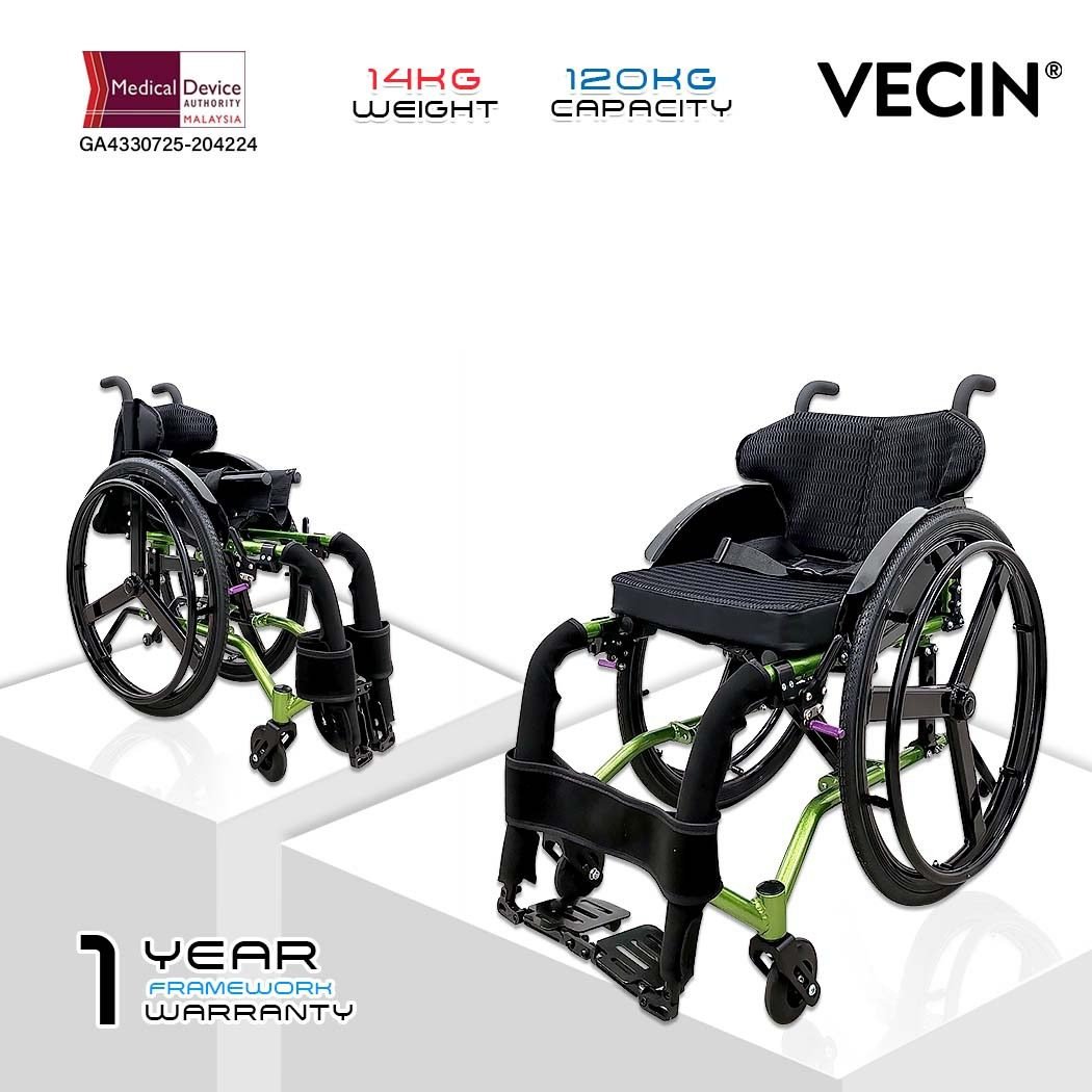 VECIN Active Wheelchair 14″ (SC726LQF4-36) – Sport Wheelchair Detachable Wheel Aluminum MDA Approve