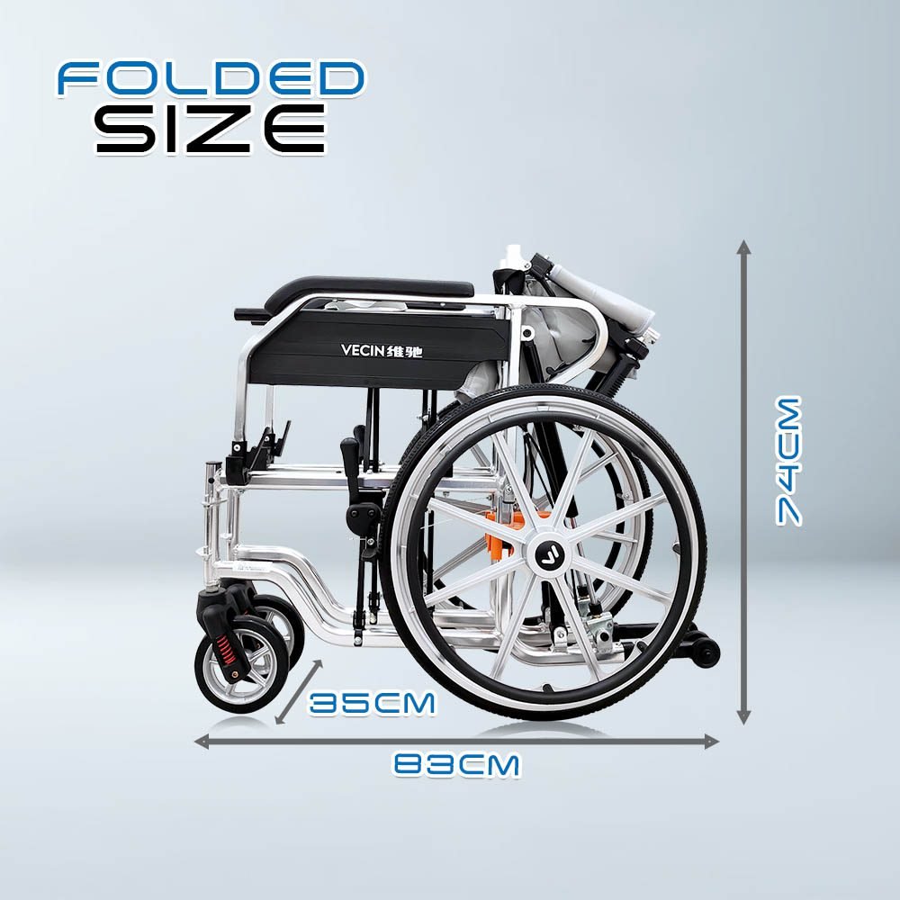 VECIN Self Reclining Deluxe Wheelchair (VC606LGC) - MDA  Aluminum Commode 5D Head Support Headrest