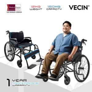 VECIN Heavy Duty Super Lightweight Wheelchair (HC887-60) Detachable 24" Wheels, Aluminum Frame, 12kg